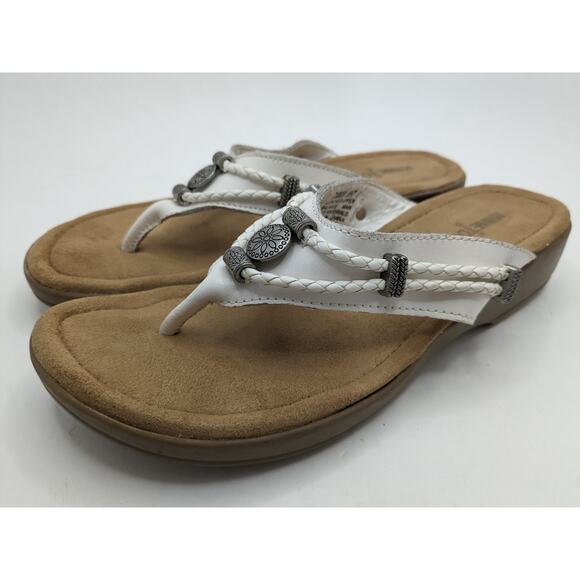 Minnetonka White Sandals Boho Braided Metal Accent Leather 700001 Size 7 - Picture 1 of 8